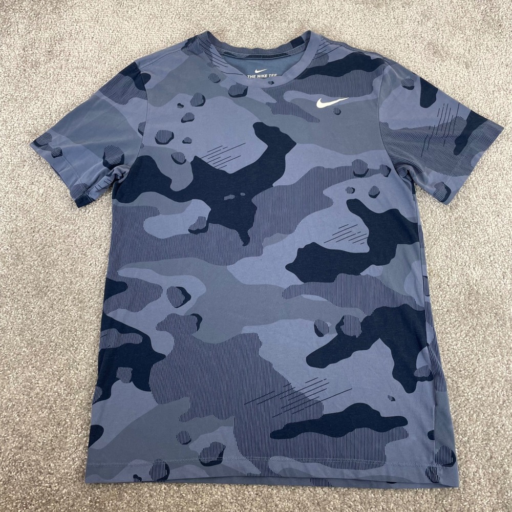 Nike T Shirt Mens Small Dri FIT Camo Crewneck Short Sleeve Blue - Picture 1 of 10